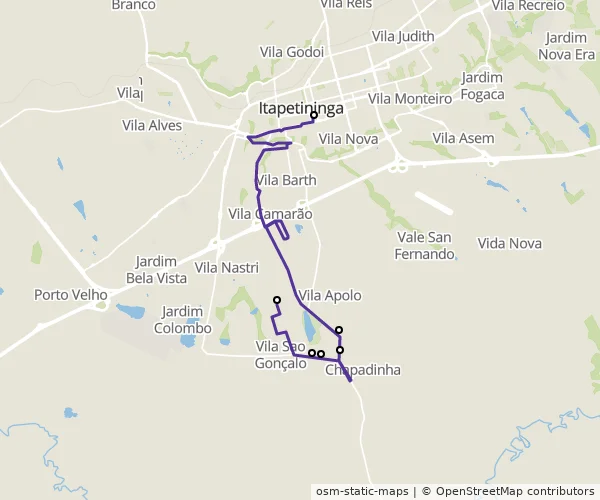 Mapa do itinerário da linha