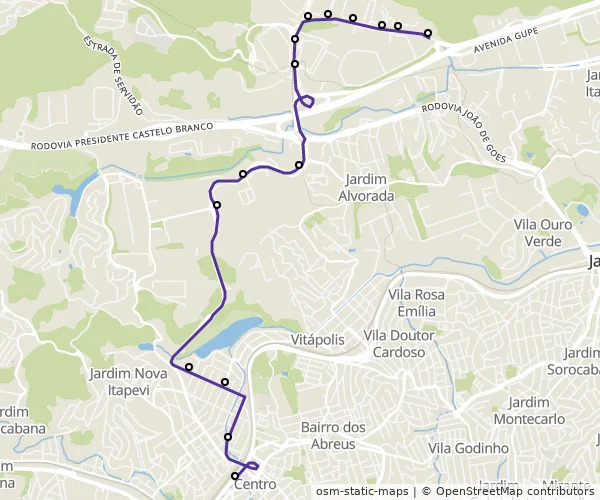 Mapa do itinerário da linha