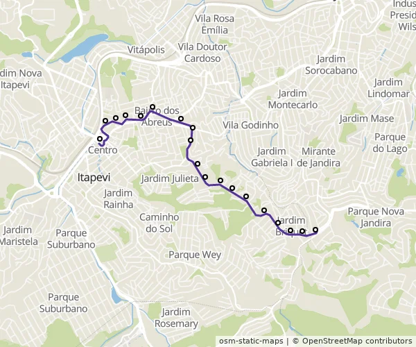 Mapa do itinerário da linha