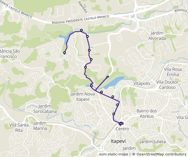 Mapa do itinerário da linha