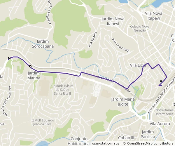 Mapa do itinerário da linha