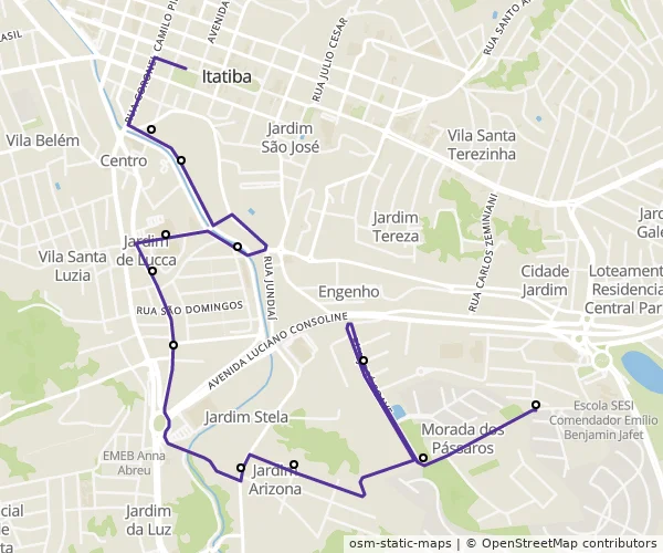 Mapa do itinerário da linha