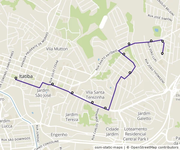 Mapa do itinerário da linha