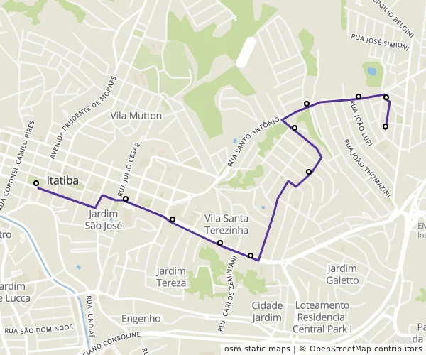 Mapa do itinerário da linha
