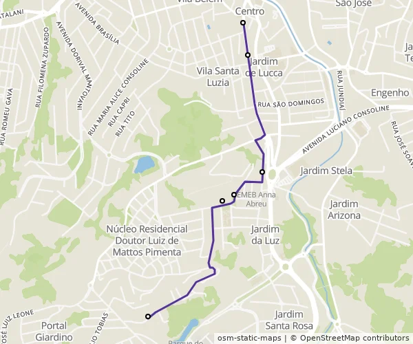 Mapa do itinerário da linha