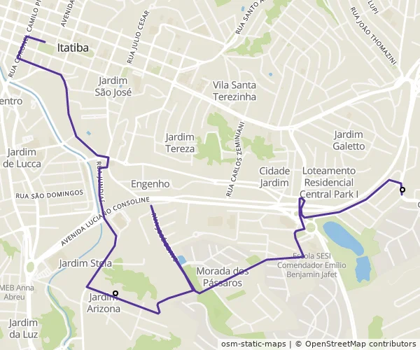 Mapa do itinerário da linha