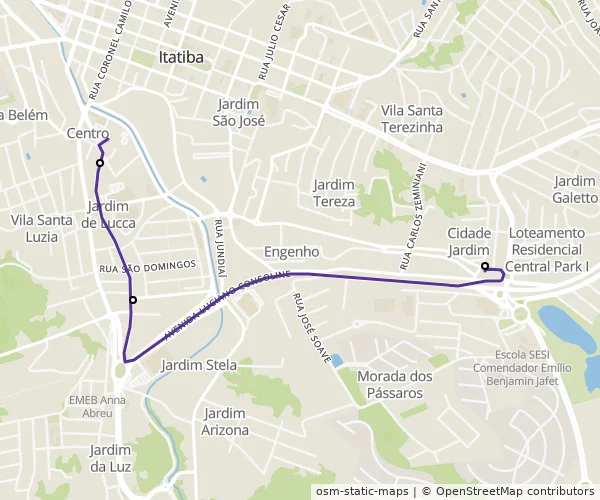 Mapa do itinerário da linha