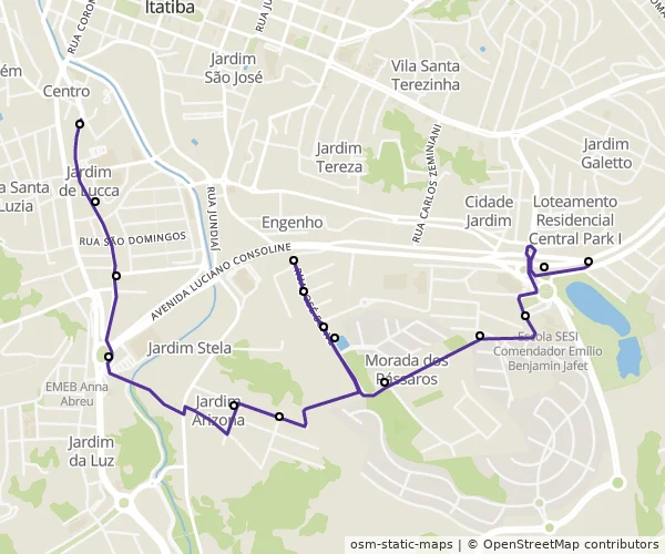 Mapa do itinerário da linha