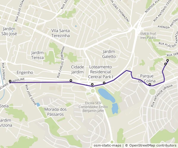 Mapa do itinerário da linha