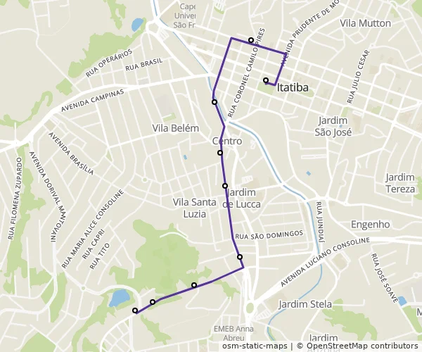 Mapa do itinerário da linha