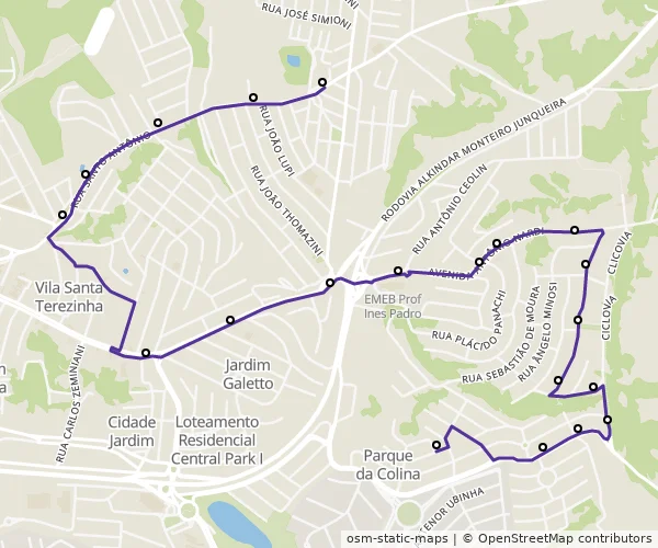 Mapa do itinerário da linha