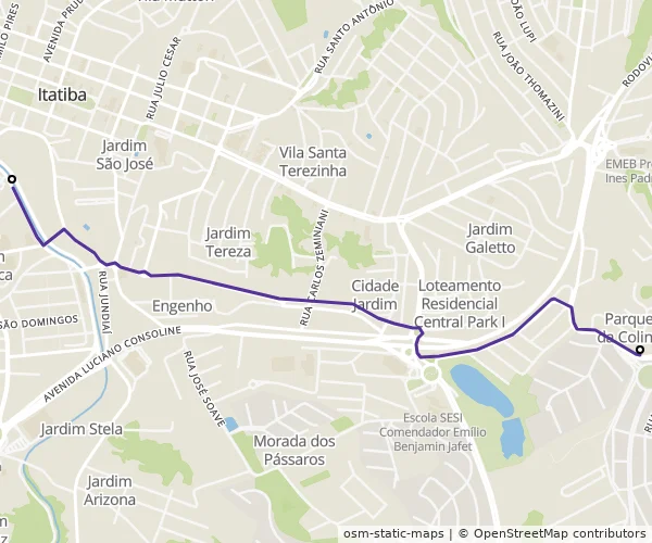 Mapa do itinerário da linha