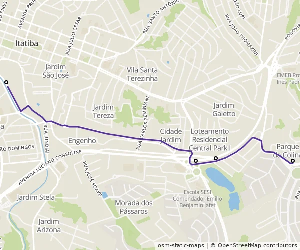 Mapa do itinerário da linha