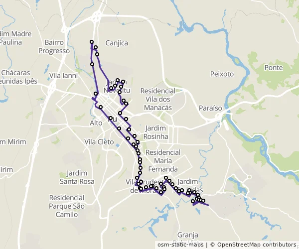 Mapa do itinerário da linha