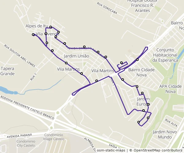 Mapa do itinerário da linha