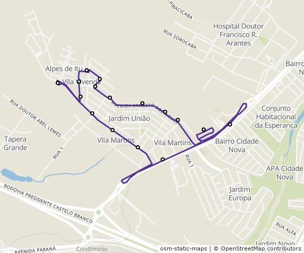 Mapa do itinerário da linha
