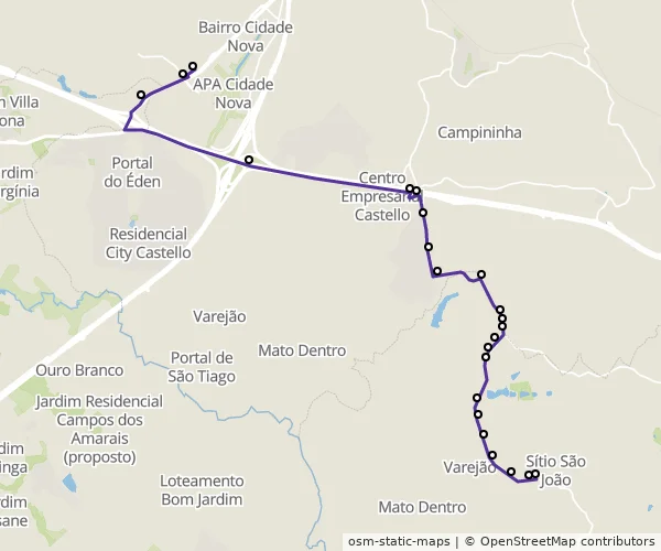 Mapa do itinerário da linha
