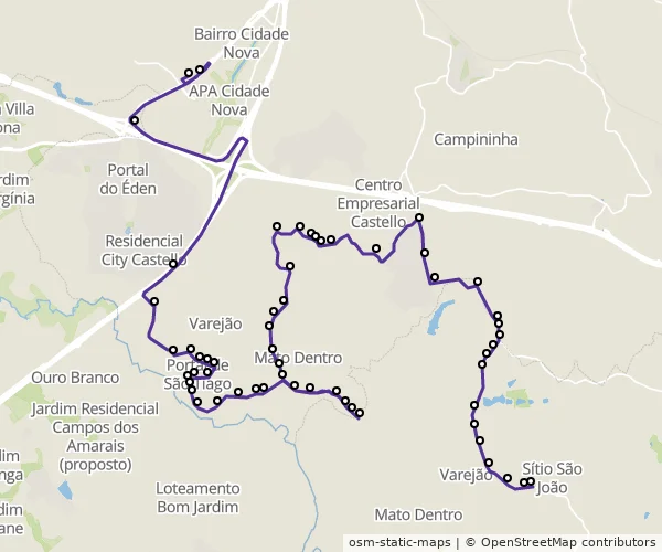 Mapa do itinerário da linha