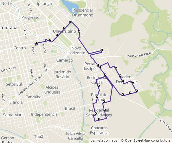 Mapa do itinerário da linha