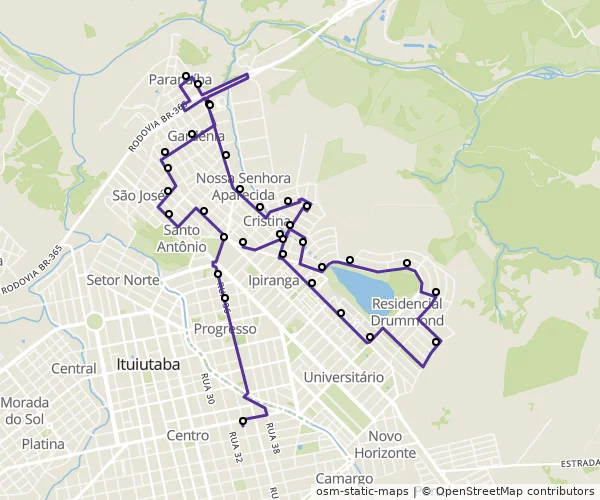 Mapa do itinerário da linha