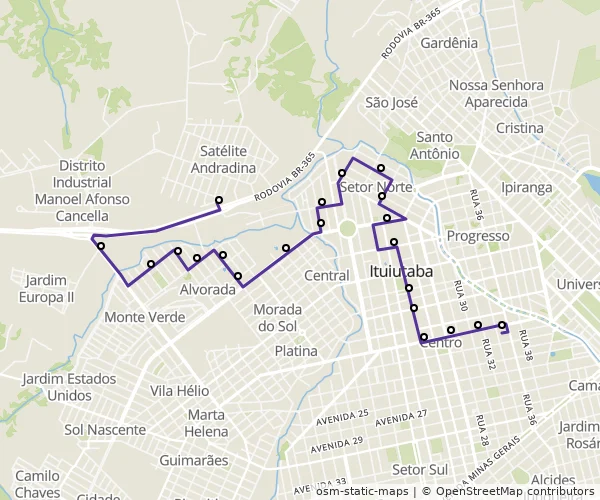 Mapa do itinerário da linha