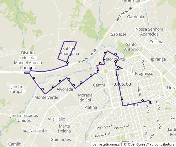 Mapa do itinerário da linha
