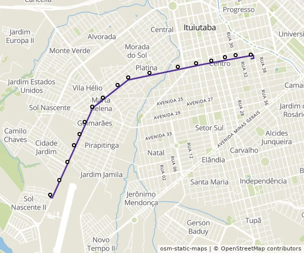 Mapa do itinerário da linha