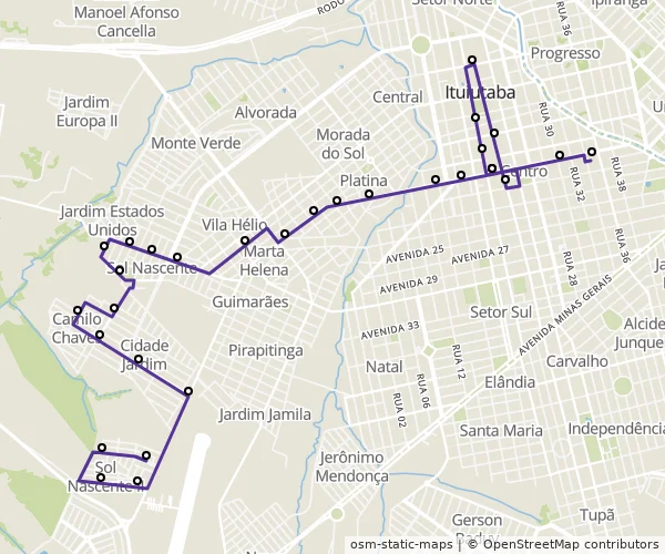 Mapa do itinerário da linha