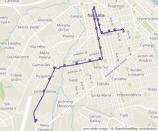 Mapa do itinerário da linha