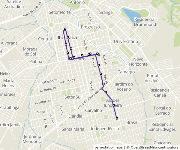 Mapa do itinerário da linha