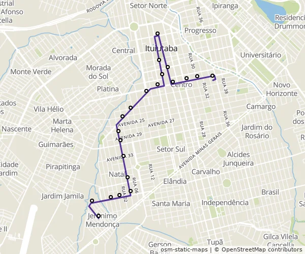 Mapa do itinerário da linha
