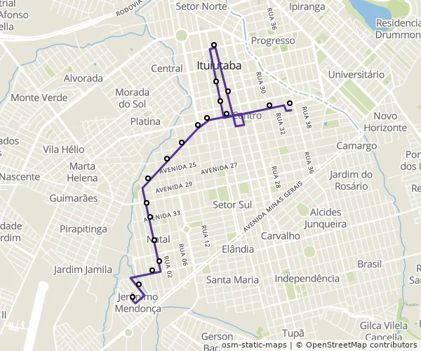 Mapa do itinerário da linha