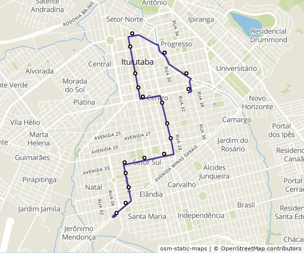 Mapa do itinerário da linha
