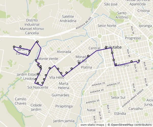 Mapa do itinerário da linha