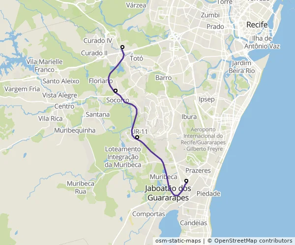 Mapa do itinerário da linha