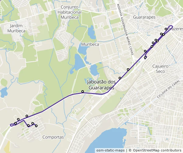 Mapa do itinerário da linha
