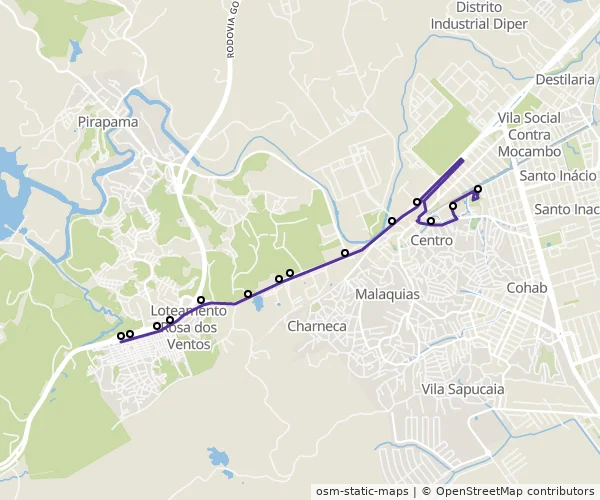Mapa do itinerário da linha