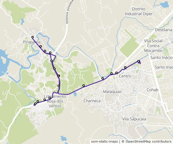 Mapa do itinerário da linha