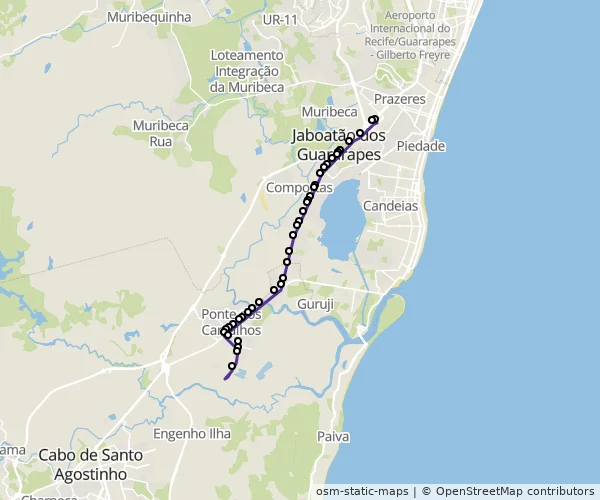Mapa do itinerário da linha