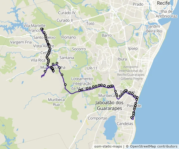 Mapa do itinerário da linha