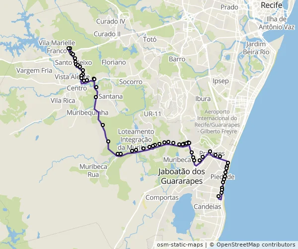 Mapa do itinerário da linha