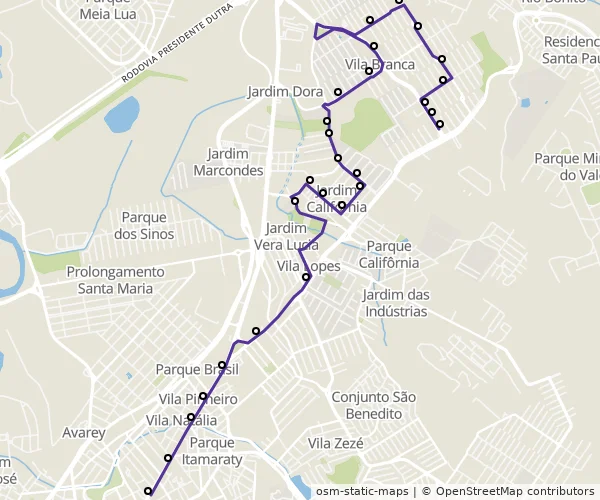 Mapa do itinerário da linha