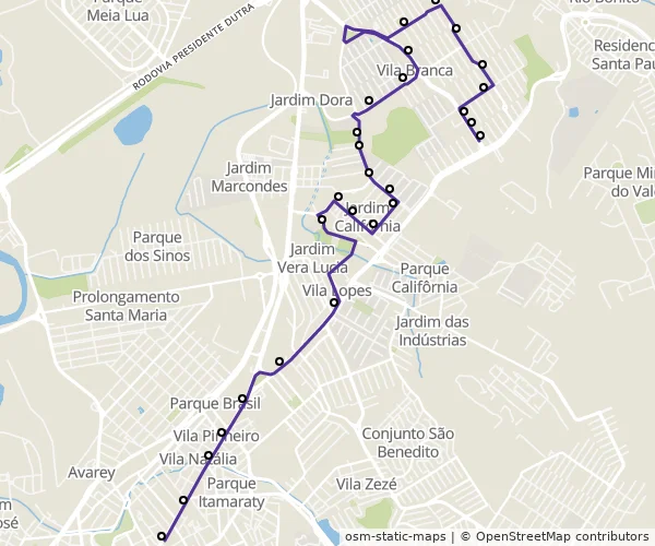 Mapa do itinerário da linha