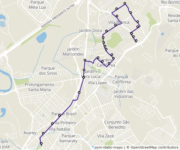 Mapa do itinerário da linha