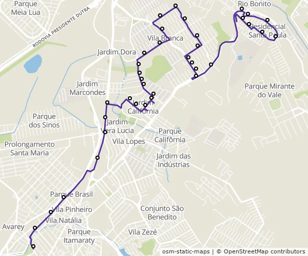 Mapa do itinerário da linha