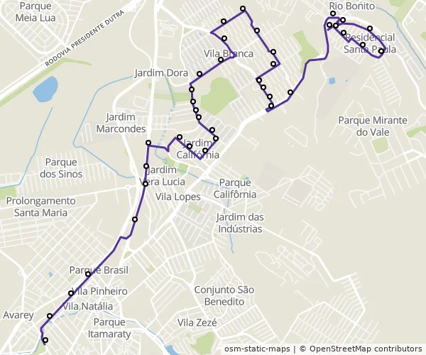 Mapa do itinerário da linha