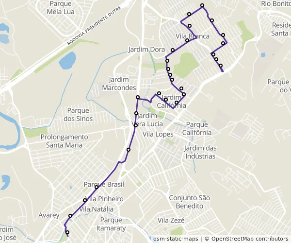 Mapa do itinerário da linha