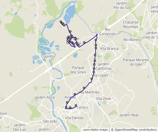 Mapa do itinerário da linha