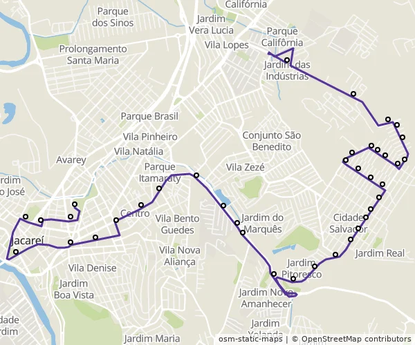 Mapa do itinerário da linha