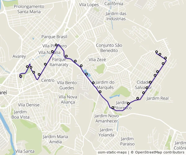Mapa do itinerário da linha